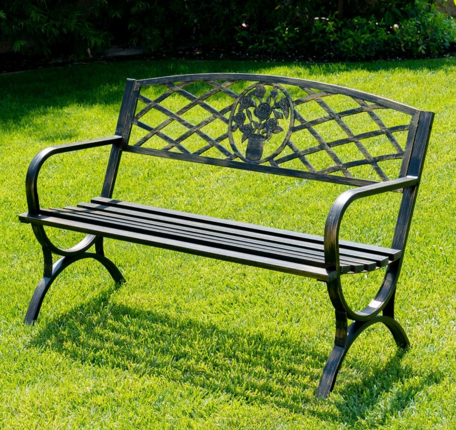CalmLife™ Outdoor Bench Patio Chair Metal Garden Furniture Deck Backyard Park Porch Seat - Bootiq