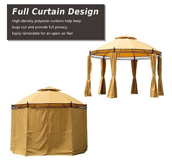 CalmLife™ Patio Gazebo Shelter with Removable Curtains & Anti-UV Canopy - Bootiq