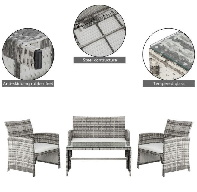 CalmLife™ Wicker Patio Furniture Outdoor Rattan Set Sofa Table - Bootiq