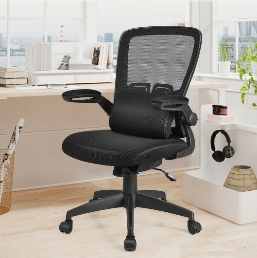 OfficeQ™ Office Chair With Folding Arms Lumbar Support Ergonomic Computer Office Chair - Bootiq