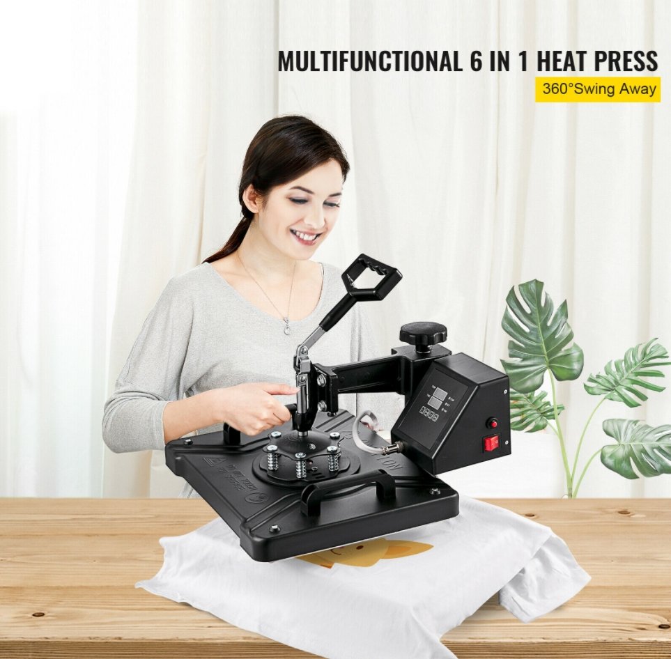 Vevor™ T-Shirt Printer Machine Heat Press 6 in 1 12"x15" for T-Shirts Hat Plate Cap Mug DIY - Bootiq