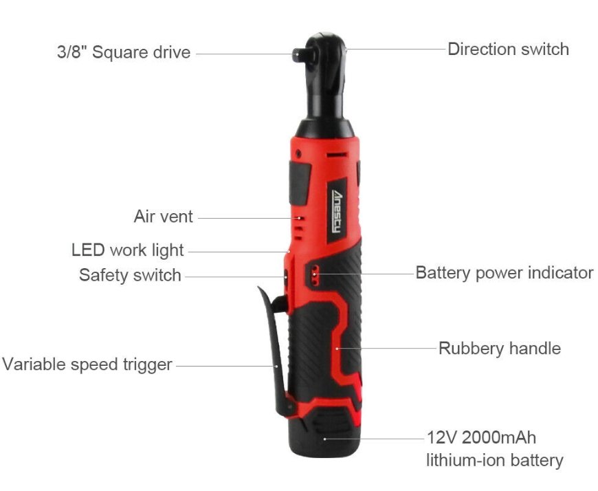Anesty™ Cordless Electric Ratchet Wrench 3/8" 12V 50Nm - Bootiq