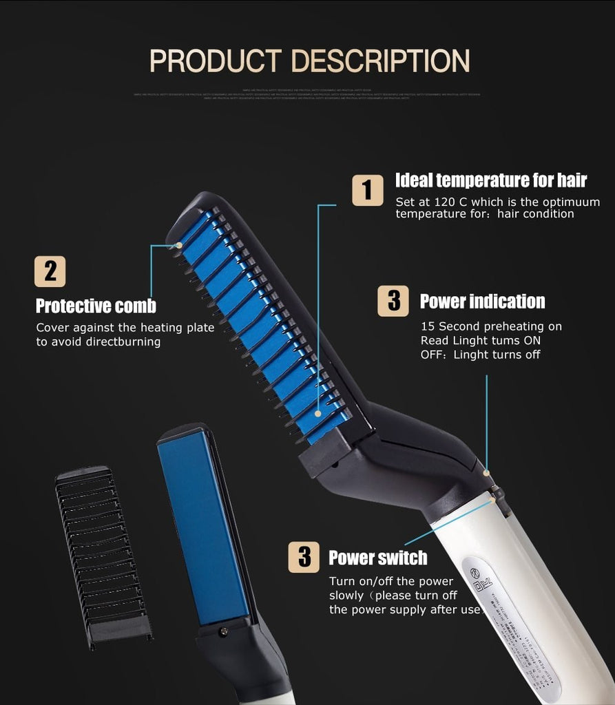BoGos™ Beard Straightener and Hair Comb Brush Multifunctional Straightening Comb Curler Hair Styler For Men - Bootiq
