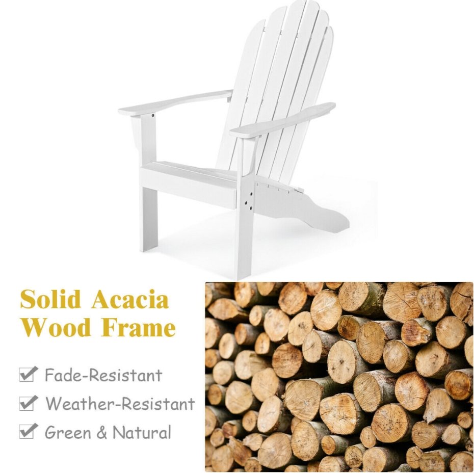 CalmLife™ Outdoor Adirondack Chair Solid Wood Durable Patio Garden Furniture White - Bootiq
