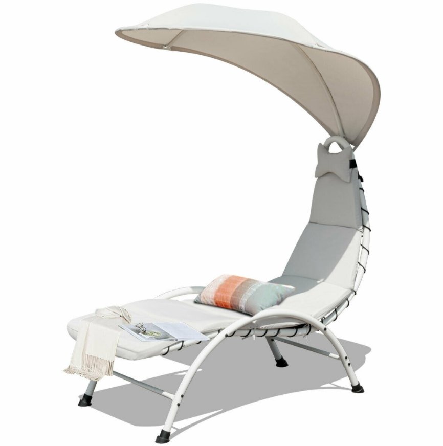 CalmLife™ Outdoor Chaise Lounge Yard Chair Lounger Patio Cushion Canopy - Bootiq