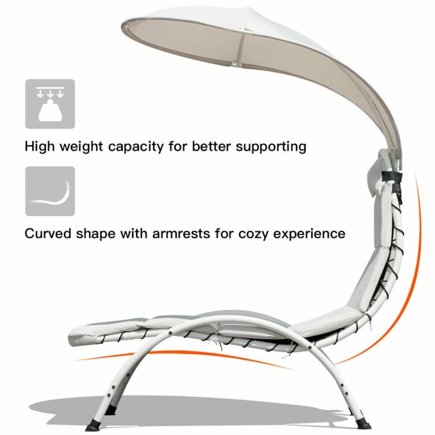 CalmLife™ Outdoor Chaise Lounge Yard Chair Lounger Patio Cushion Canopy - Bootiq