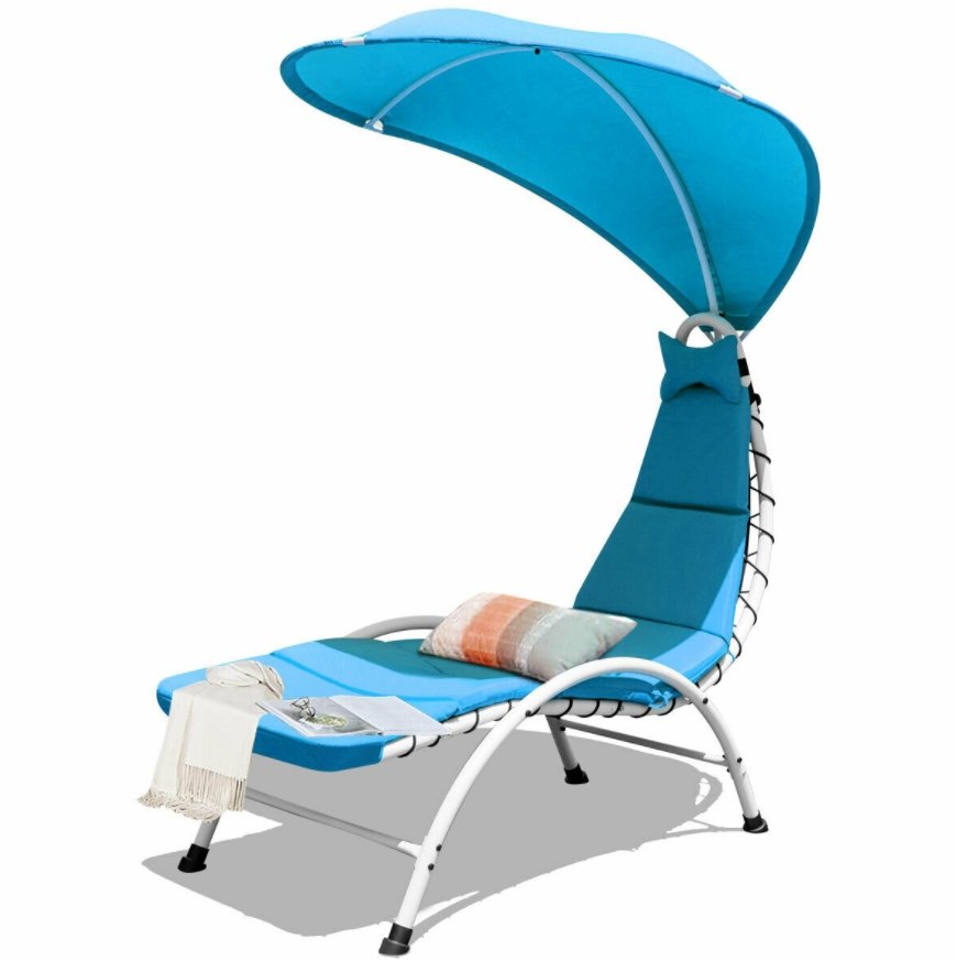 CalmLife™ Outdoor Chaise Lounge Yard Chair Lounger Patio Cushion Canopy