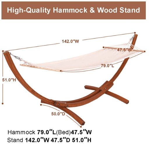 CalmLife™ Wood Hammock with Stand Arc Double Wooden Hammock - Bootiq