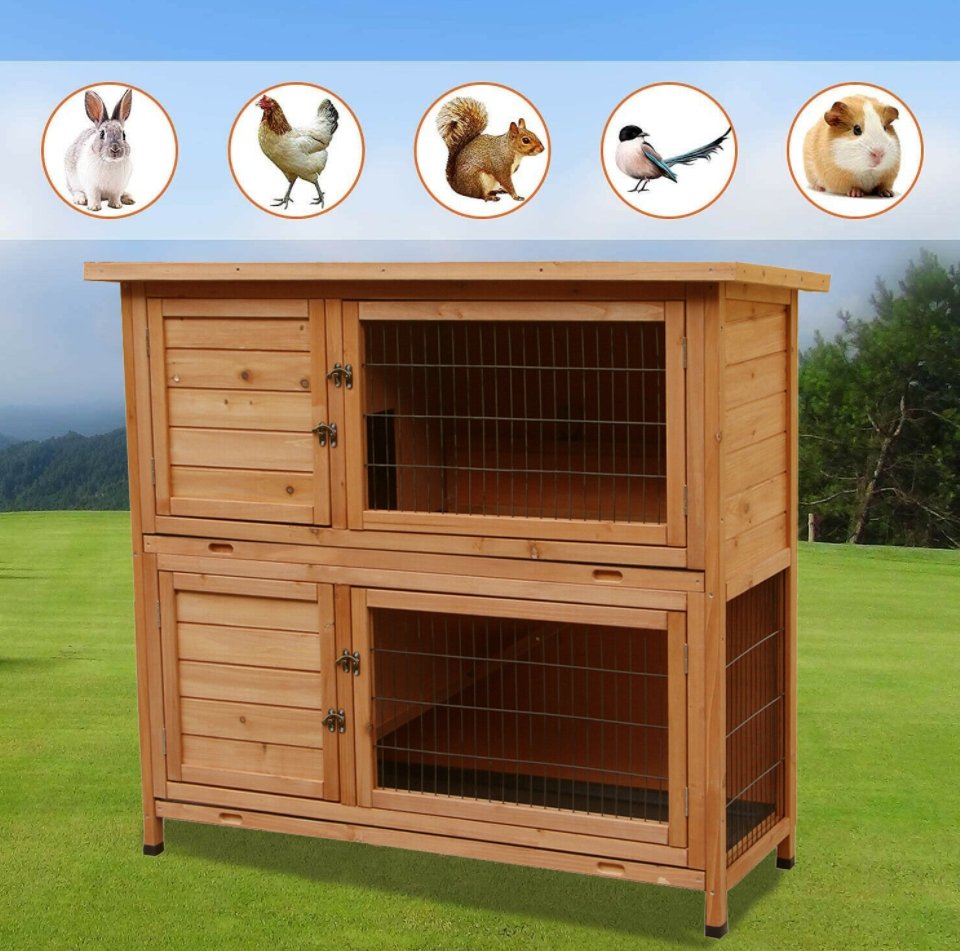 CleanPet™ Rabbit Hutch Wooden Bunny Cage Chicken Animal House Backyard - Bootiq