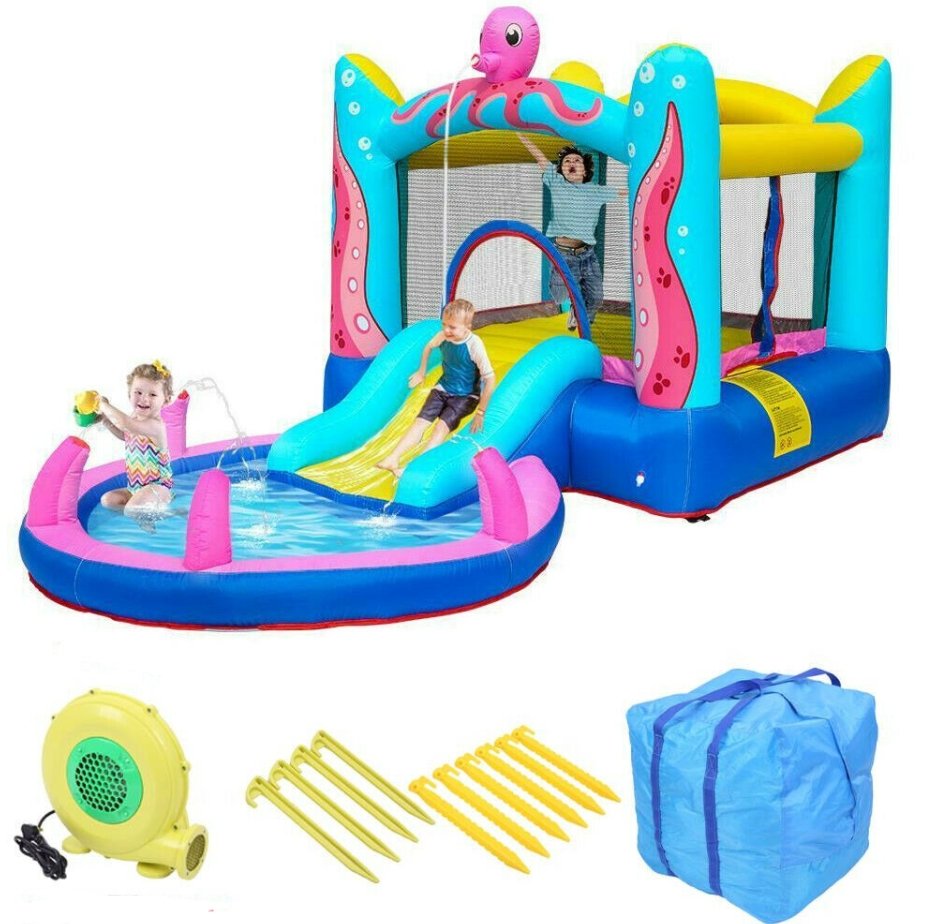Funtastiq™ Inflatable Bounce House Kids Jump Castle Water Slide Pool with Air Blower