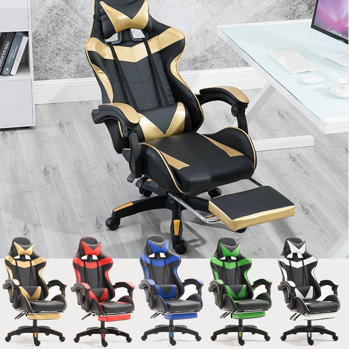 GameQ™ Reclining Gaming Chair Video Gamer Chair Footrest Ergonomic