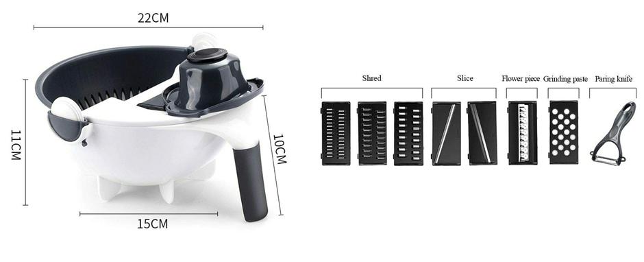 Myvit™ Vegetable Slicer Mandoline 9 in 1 Potato Slicer Peeler Carrot Onion Grater Cutter with Strainer - Bootiq