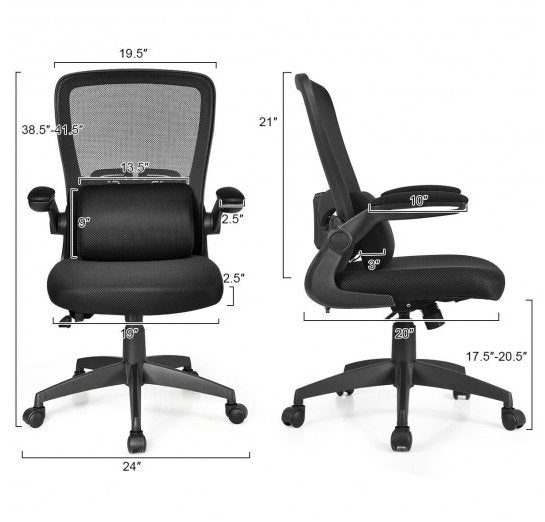OfficeQ™ Office Chair With Folding Arms Lumbar Support Ergonomic Computer Office Chair - Bootiq